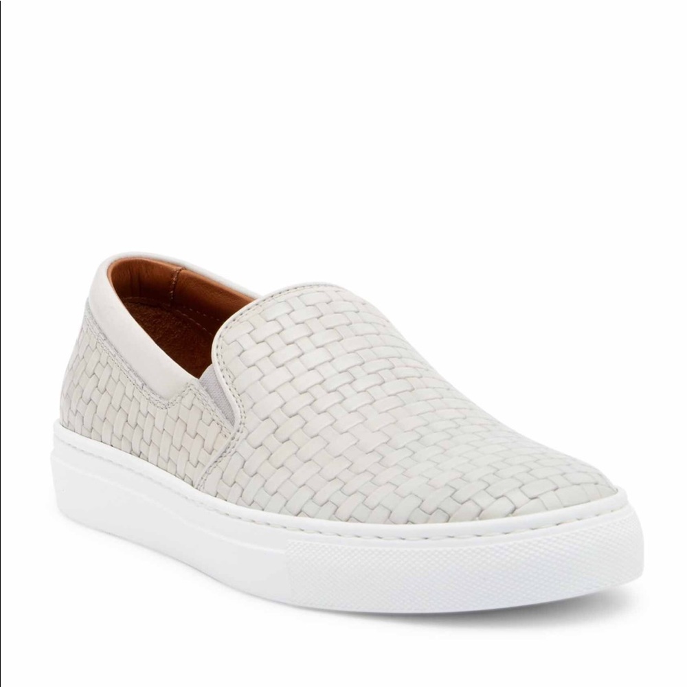 Aquatalia White Woven Leather Slip-On Sneakers